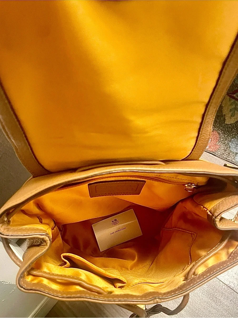 Coach Park Cognac British Tan Pebbled Leather Drawstring Backpack Bag F24385 NWT